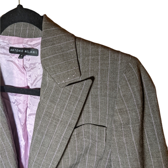 Antonio Melani gray business blazer pinstriped suit jacket - Picture 3 of 10